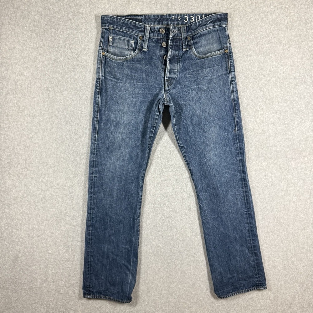 G-Star Raw Jeans Mens 33x32 Blue VICTOR STRAIGHT Button Fly  Medium‎ Wash READ